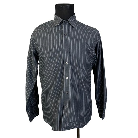 BKE Buckle | Men's Black Striped White Long Sleeve Button Front Shirt Medium - Picture 2 of 9